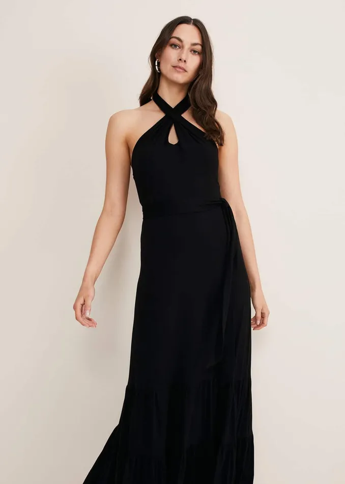 Women Phase Eight Maxi Dresses Valeria Jersey Halter Neck Dress Black