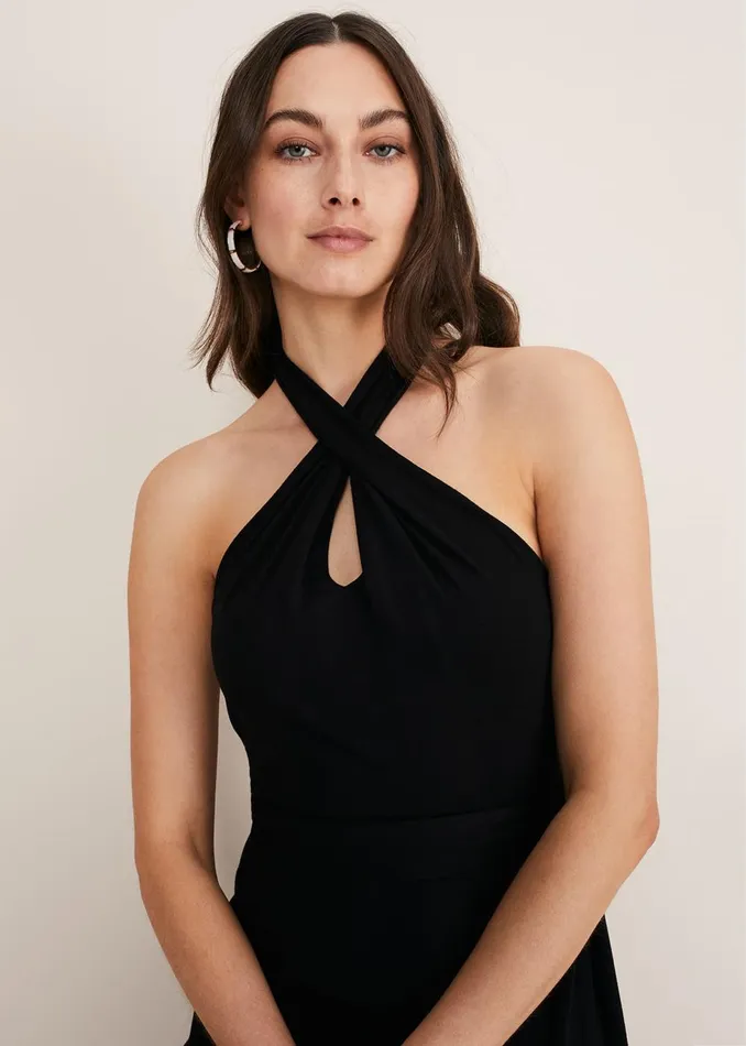 Women Phase Eight Maxi Dresses Valeria Jersey Halter Neck Dress Black