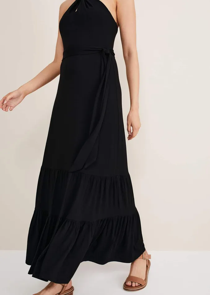 Women Phase Eight Maxi Dresses Valeria Jersey Halter Neck Dress Black