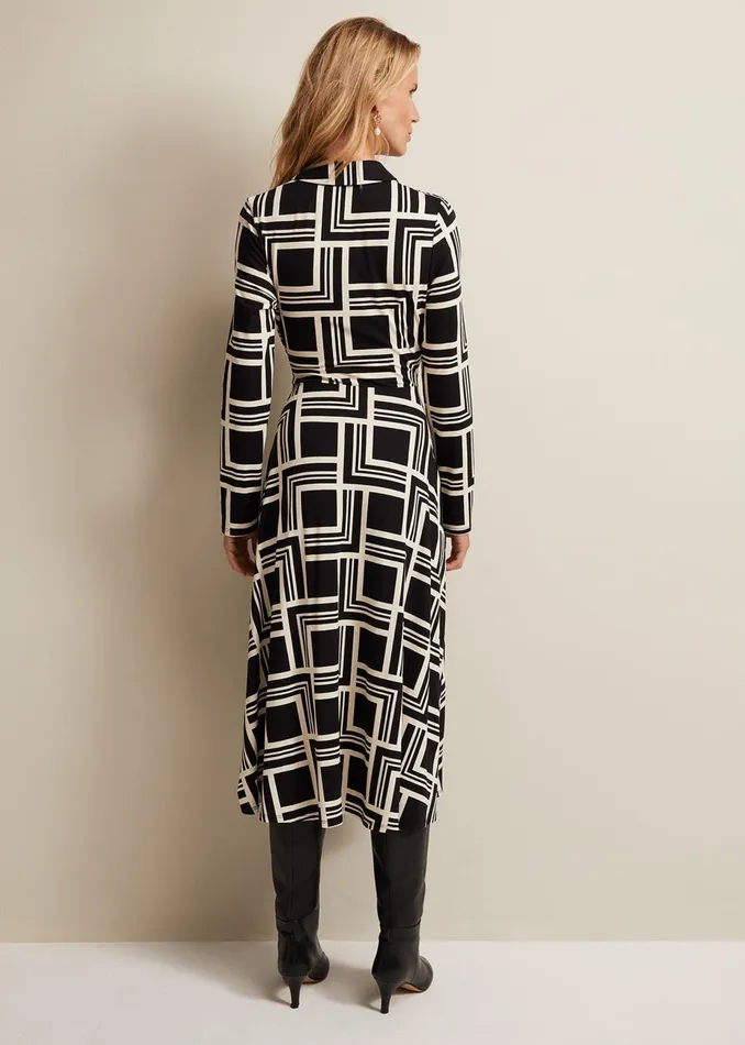 Women Phase Eight Midi Dresses April Geo Midi Dress Blackmulti