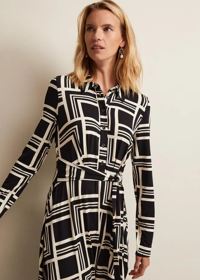 Women Phase Eight Midi Dresses April Geo Midi Dress Blackmulti