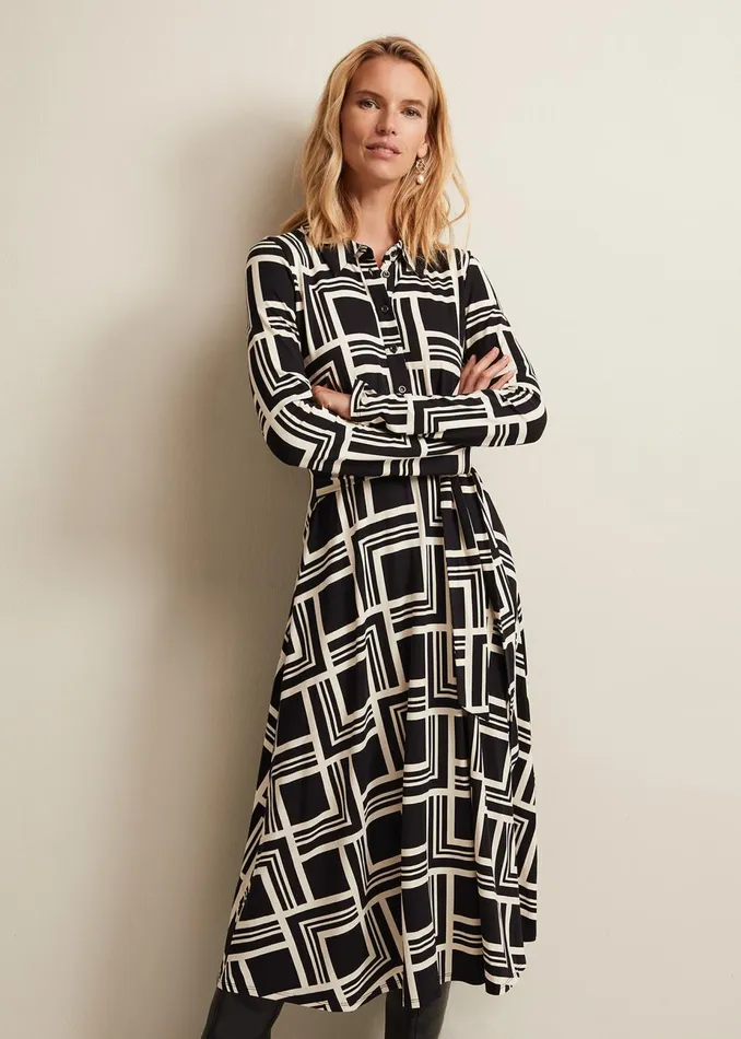 Women Phase Eight Midi Dresses April Geo Midi Dress Blackmulti