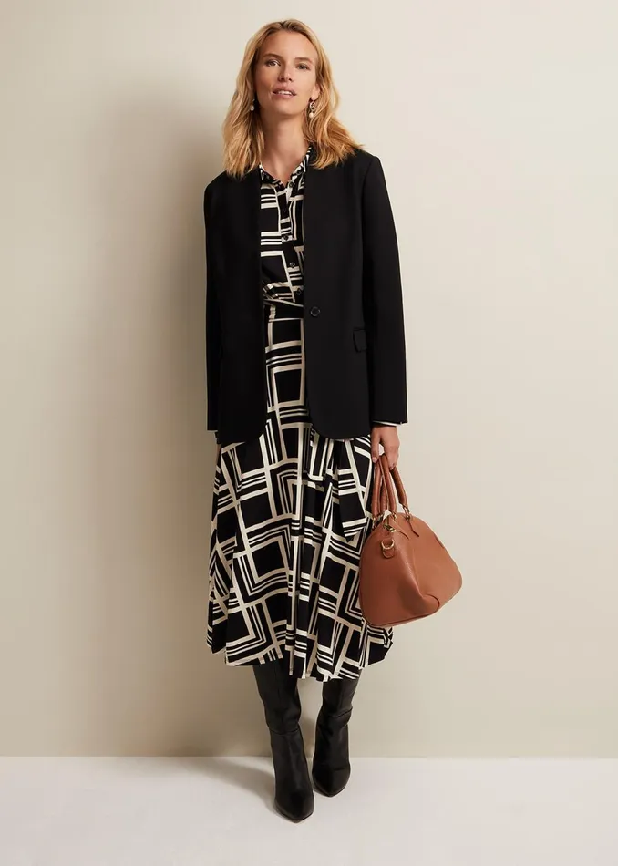 Women Phase Eight Midi Dresses April Geo Midi Dress Blackmulti
