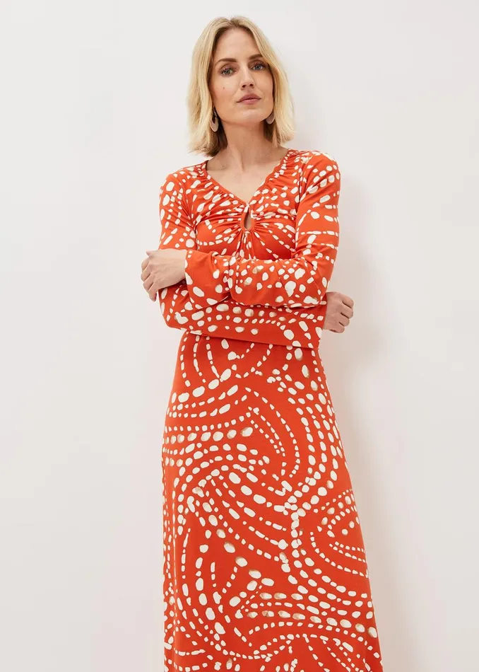 Women Phase Eight Midi Dresses Ayla Spot Print Midi Dress Burnt Orange