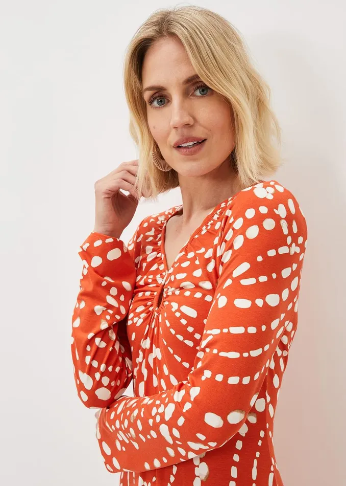 Women Phase Eight Midi Dresses Ayla Spot Print Midi Dress Burnt Orange