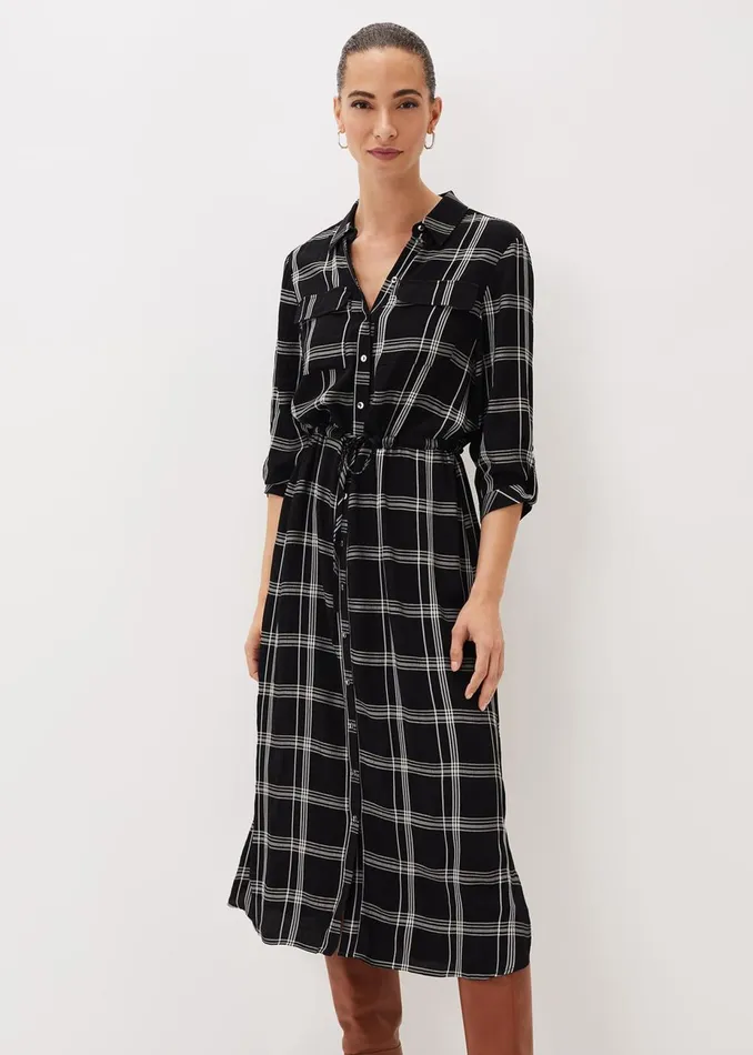 Women Phase Eight Midi Dresses Bernadette Check Midi Dress Blackivory