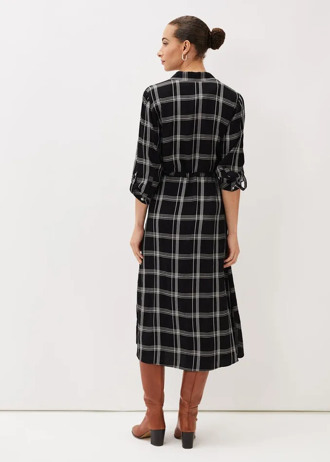 Women Phase Eight Midi Dresses Bernadette Check Midi Dress Blackivory