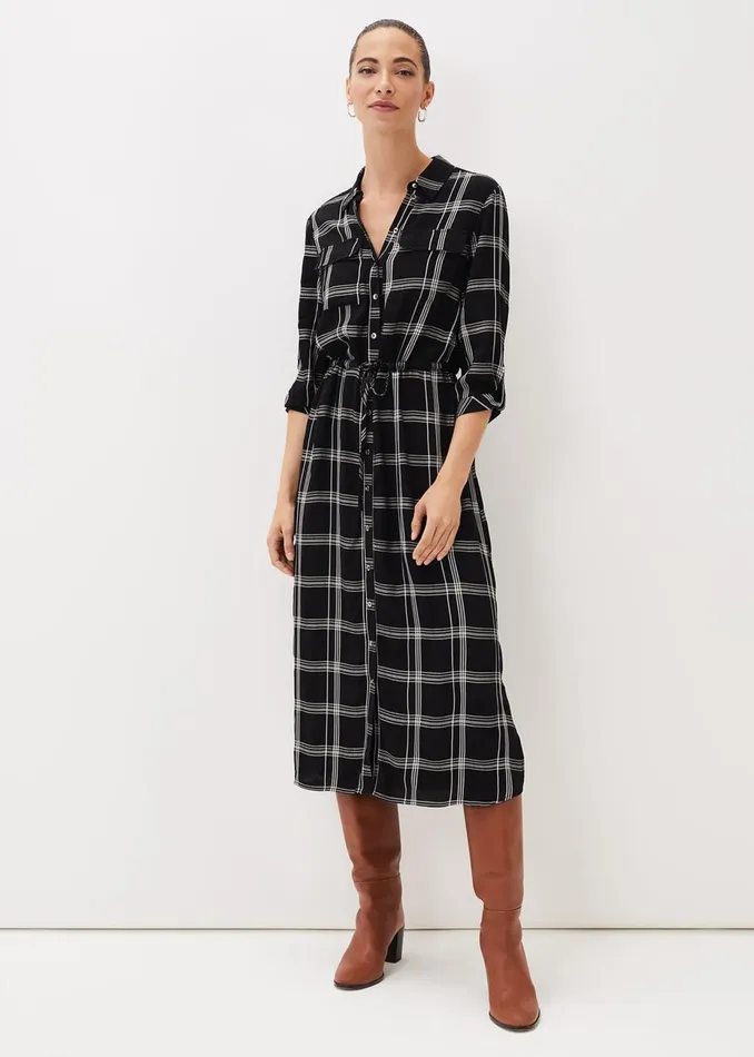Women Phase Eight Midi Dresses Bernadette Check Midi Dress Blackivory