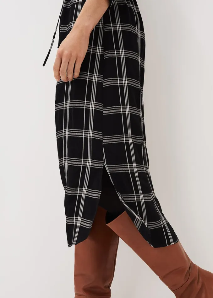 Women Phase Eight Midi Dresses Bernadette Check Midi Dress Blackivory