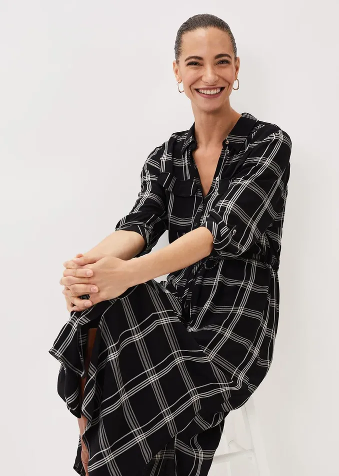 Women Phase Eight Midi Dresses Bernadette Check Midi Dress Blackivory