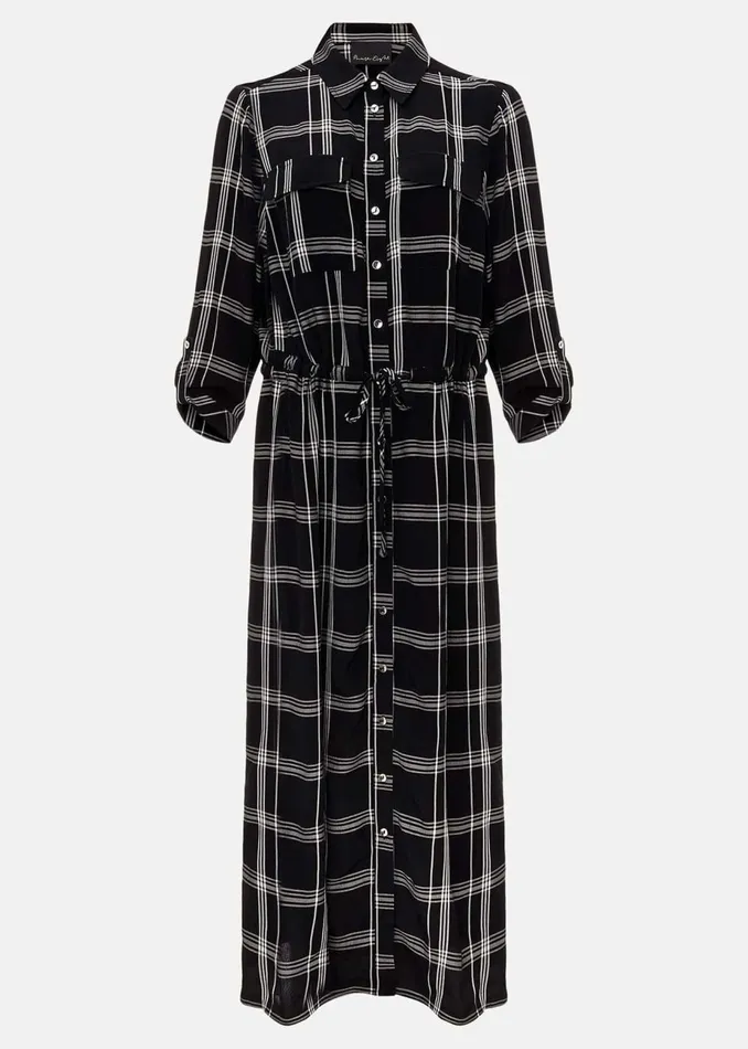 Women Phase Eight Midi Dresses Bernadette Check Midi Dress Blackivory