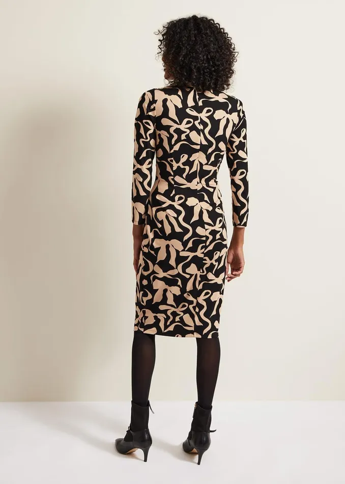 Women Phase Eight Midi Dresses Brooke Jersey Bow Bodycon Midi Dress Blacknude