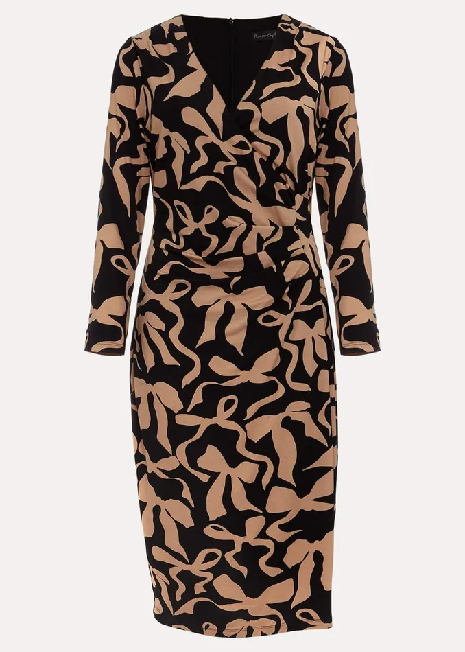 Women Phase Eight Midi Dresses Brooke Jersey Bow Bodycon Midi Dress Blacknude