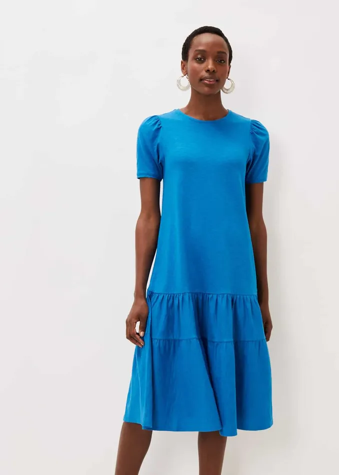 Women Phase Eight Midi Dresses Elizabeth Tiered Round Neck Midi Dress Ocean