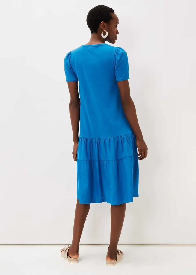 Women Phase Eight Midi Dresses Elizabeth Tiered Round Neck Midi Dress Ocean