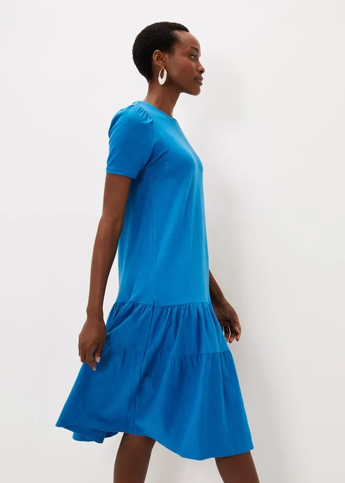 Women Phase Eight Midi Dresses Elizabeth Tiered Round Neck Midi Dress Ocean