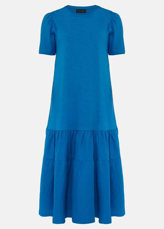 Women Phase Eight Midi Dresses Elizabeth Tiered Round Neck Midi Dress Ocean