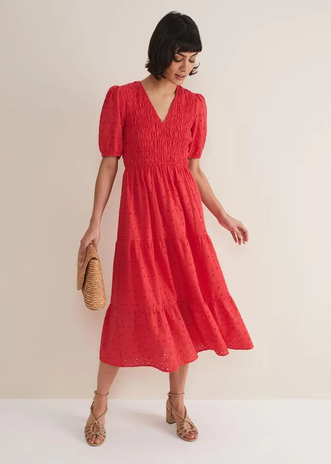 Women Phase Eight Midi Dresses Gretta Broderie Midi Dress Pink