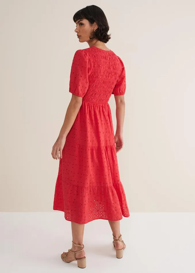 Women Phase Eight Midi Dresses Gretta Broderie Midi Dress Pink