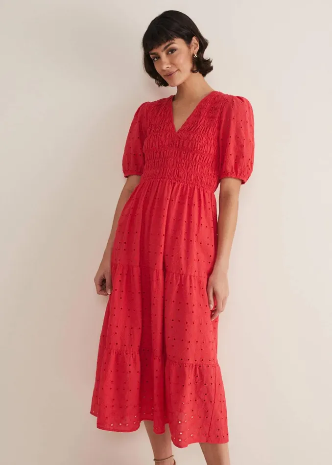 Women Phase Eight Midi Dresses Gretta Broderie Midi Dress Pink