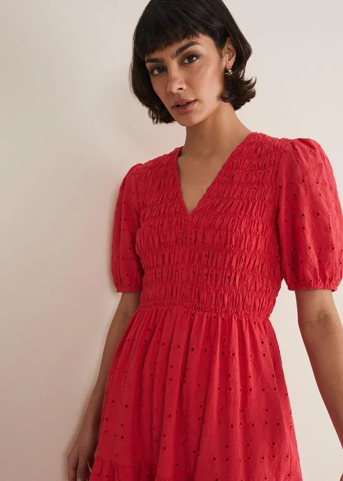 Women Phase Eight Midi Dresses Gretta Broderie Midi Dress Pink