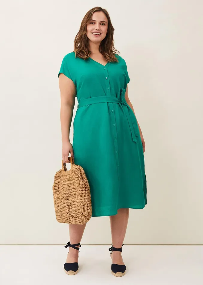 Women Phase Eight Midi Dresses Harper Linen Midi Dress Green