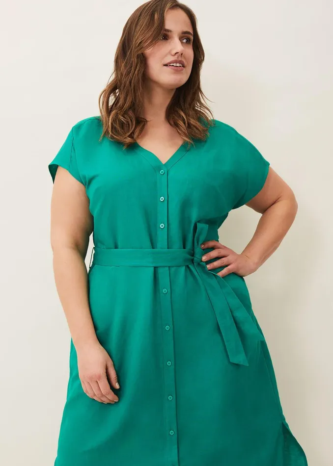 Women Phase Eight Midi Dresses Harper Linen Midi Dress Green