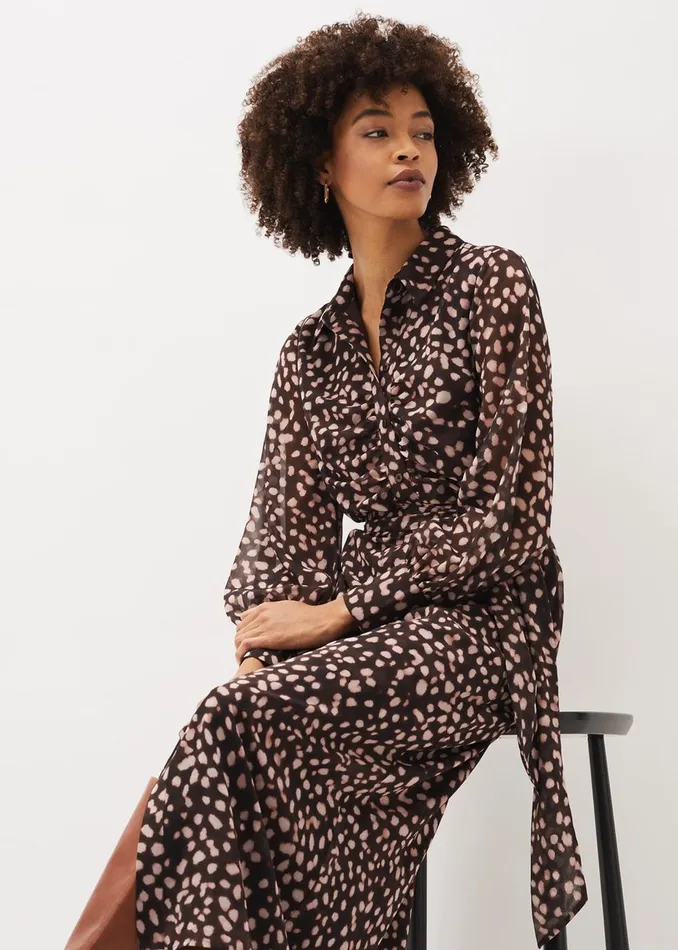 Women Phase Eight Midi Dresses Libby Spot Print Midi Dress Pink Multi