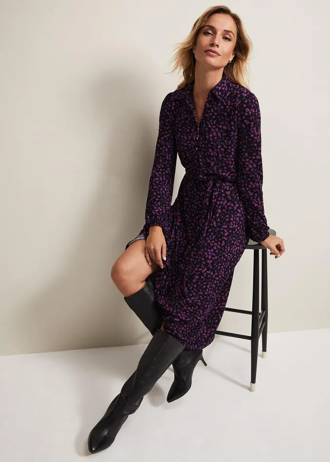 Women Phase Eight Midi Dresses Loretta Floral Midi Dress Blackmulti