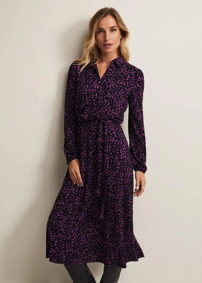 Women Phase Eight Midi Dresses Loretta Floral Midi Dress Blackmulti