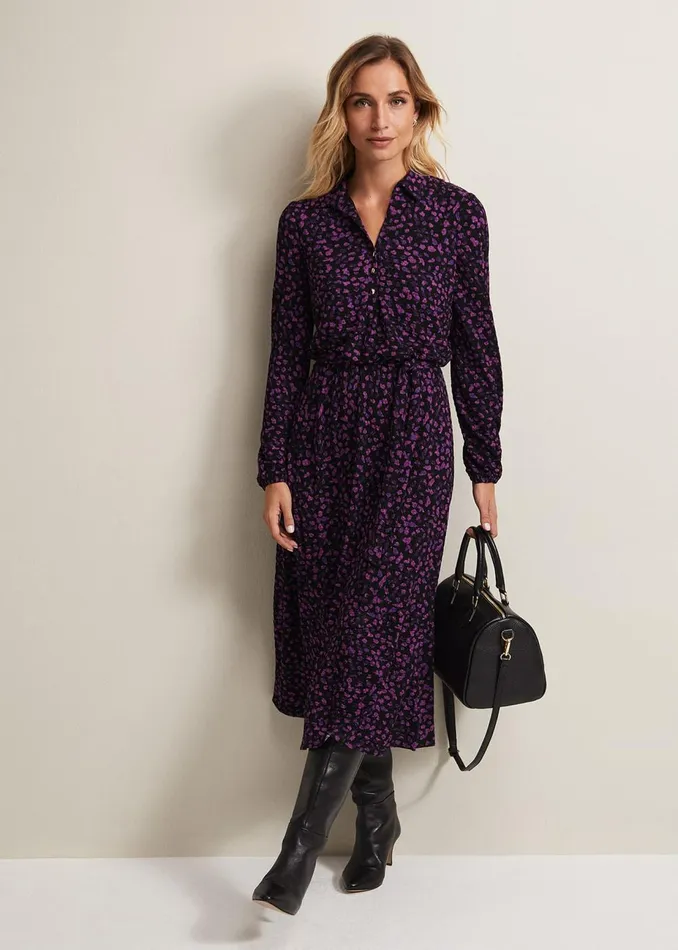 Women Phase Eight Midi Dresses Loretta Floral Midi Dress Blackmulti