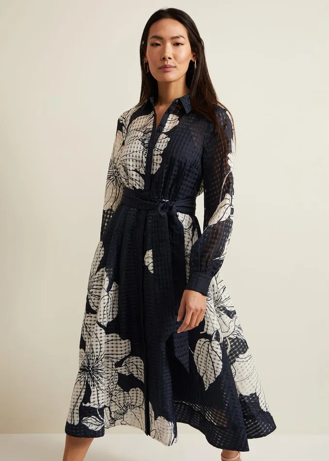 Women Phase Eight Midi Dresses Natalie Navy Floral Shirt Midi Dress Navyivory