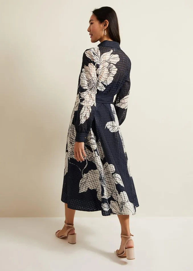 Women Phase Eight Midi Dresses Natalie Navy Floral Shirt Midi Dress Navyivory