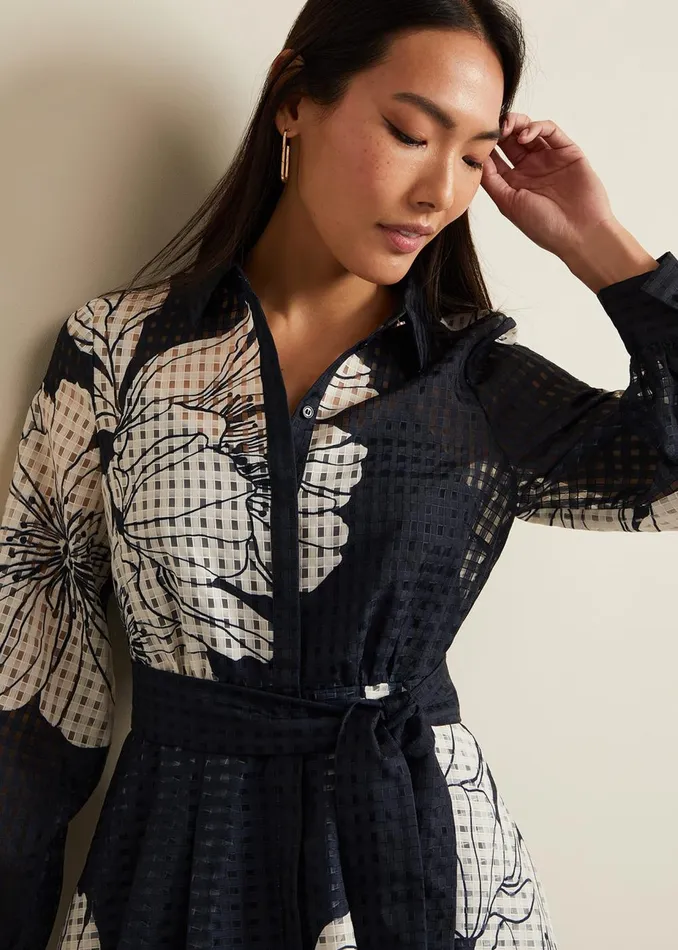 Women Phase Eight Midi Dresses Natalie Navy Floral Shirt Midi Dress Navyivory