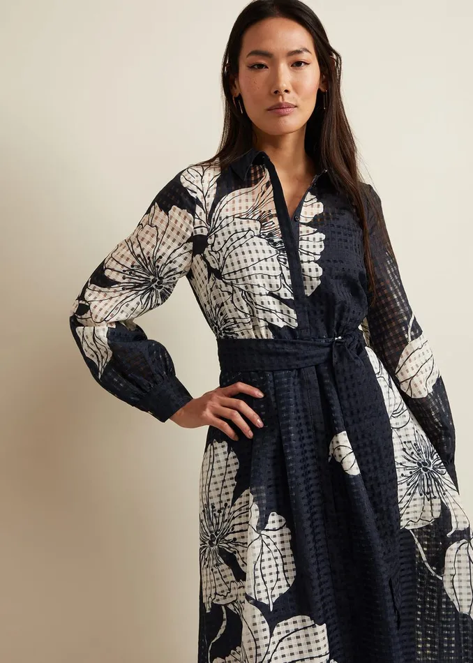 Women Phase Eight Midi Dresses Natalie Navy Floral Shirt Midi Dress Navyivory