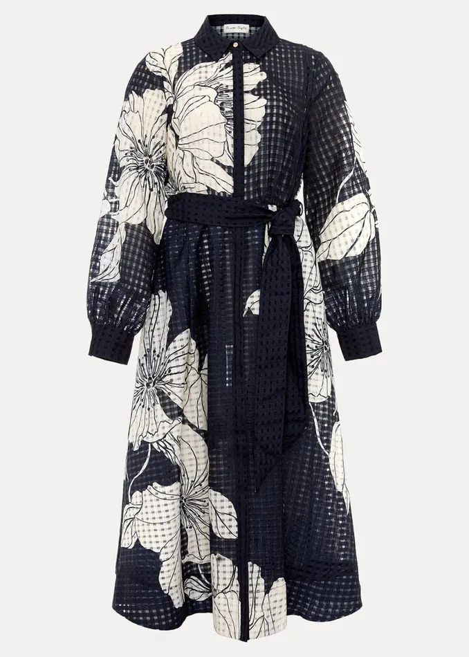Women Phase Eight Midi Dresses Natalie Navy Floral Shirt Midi Dress Navyivory