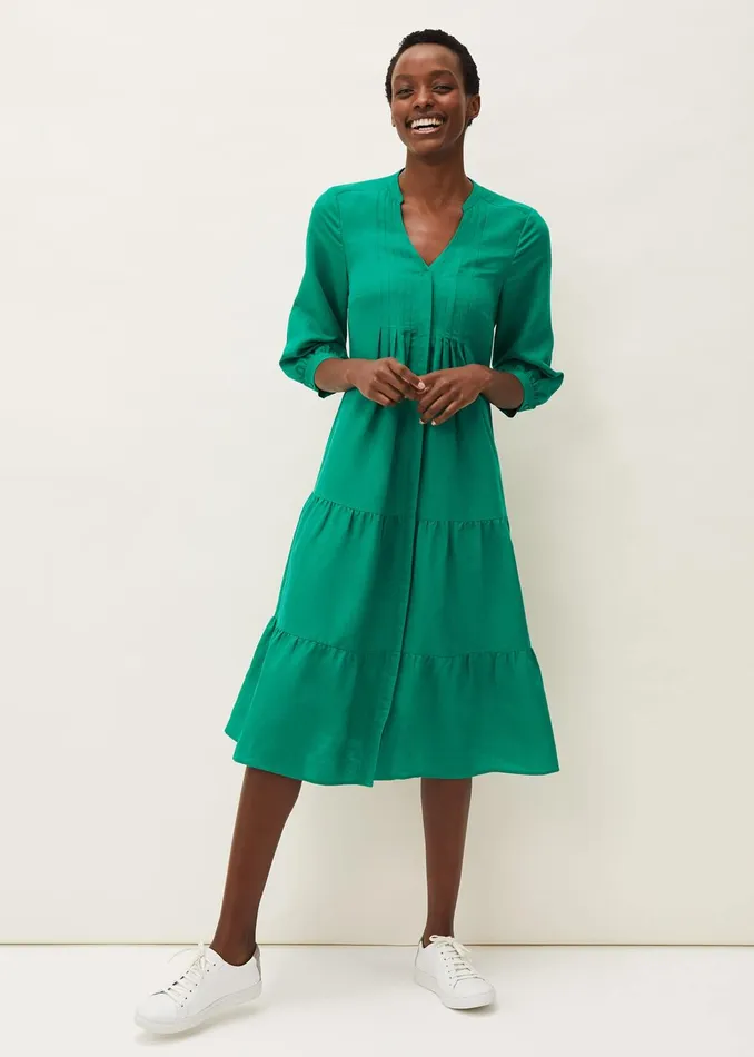 Women Phase Eight Midi Dresses Penele Linen Midi Dress Green
