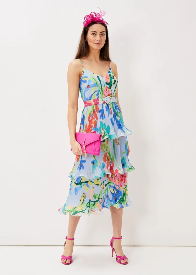 Women Phase Eight Midi Dresses River Floral Tiered Midi Dress Multicoloured
