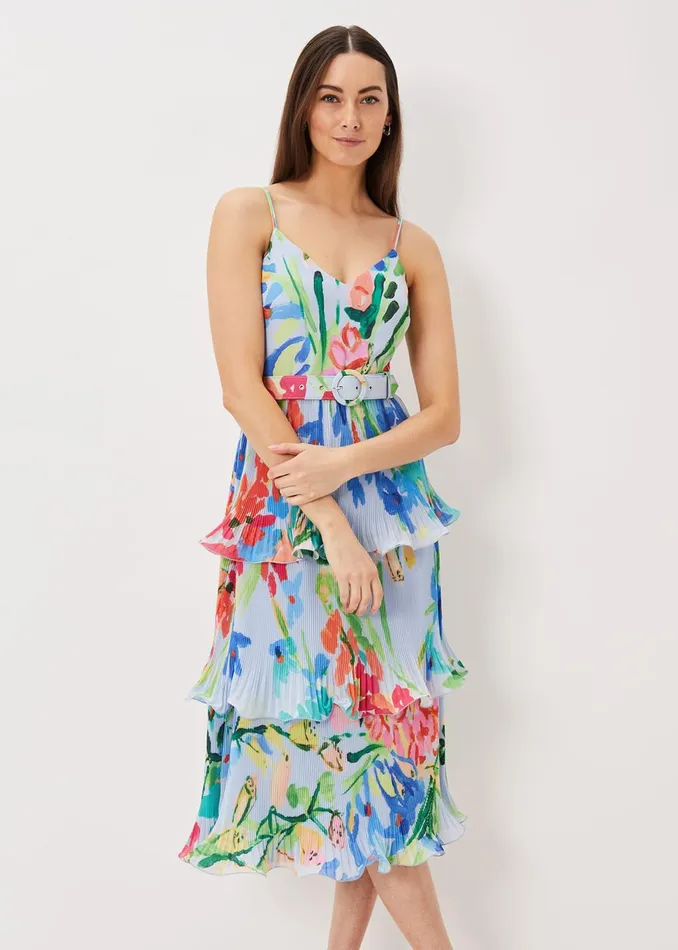 Women Phase Eight Midi Dresses River Floral Tiered Midi Dress Multicoloured