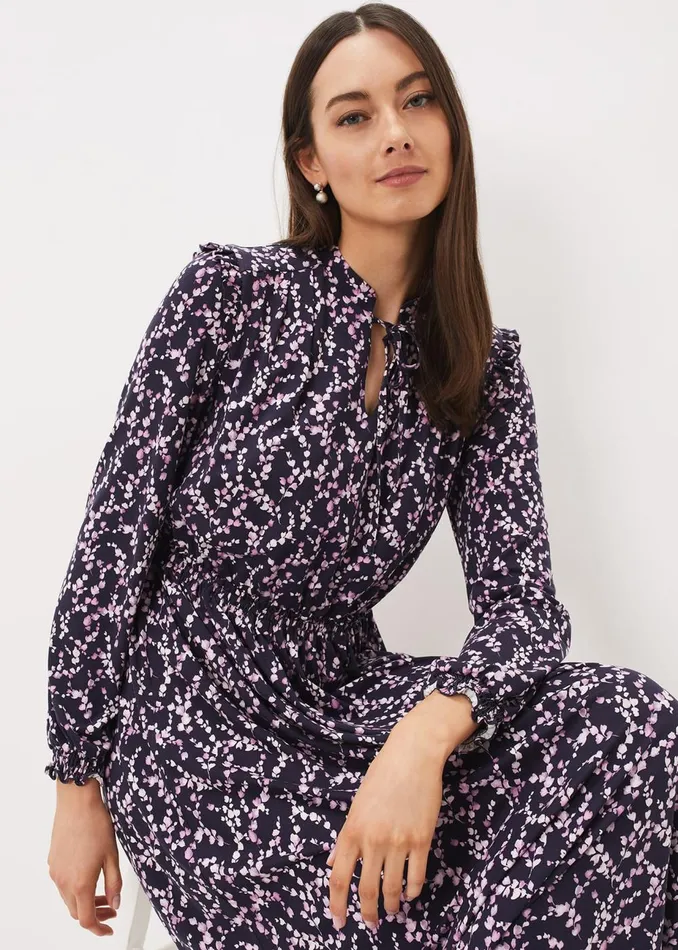Women Phase Eight Midi Dresses Shay Floral Midi Dress Purplepink