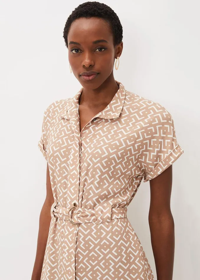Women Phase Eight Midi Dresses Tilda Geo Shirt Dress Neutral