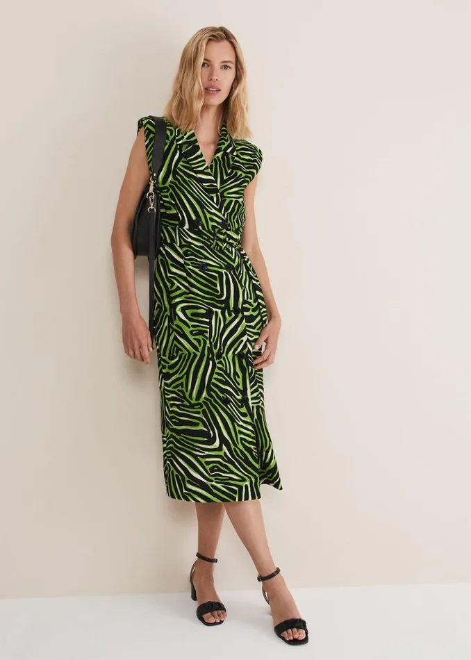Women Phase Eight Midi Dresses Trinny Zebra Print Trench Midi Dress Green