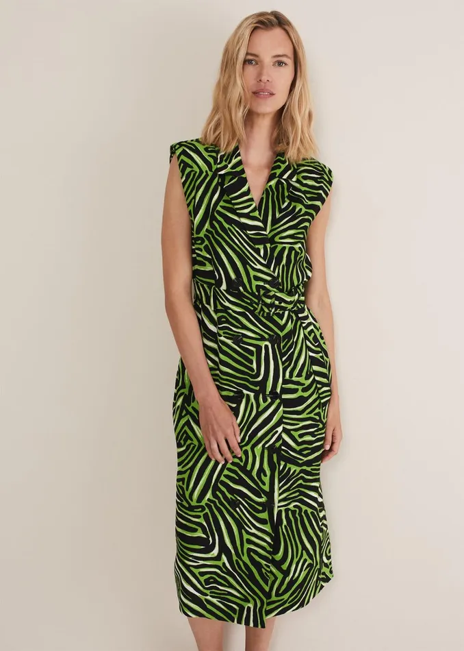 Women Phase Eight Midi Dresses Trinny Zebra Print Trench Midi Dress Green