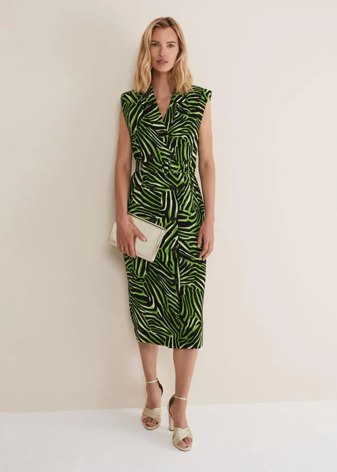 Women Phase Eight Midi Dresses Trinny Zebra Print Trench Midi Dress Green