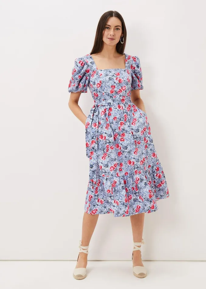 Women Phase Eight Occasion Dresses Abbiana Cotton Floral Midi Dress Multicoloured