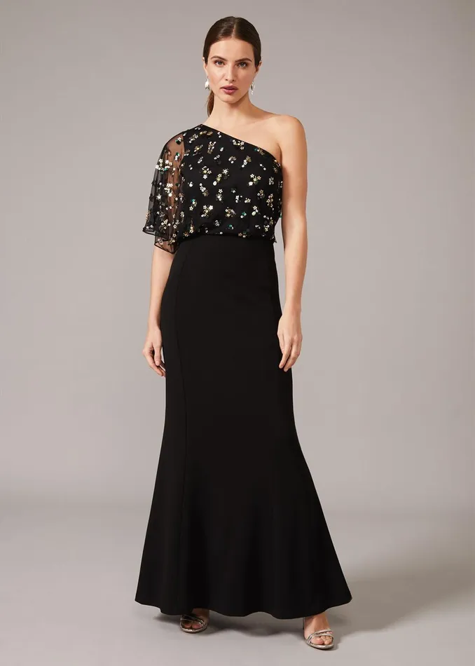 Women Phase Eight Occasion Dresses Adele Sequinned One Shoulder Dress Black