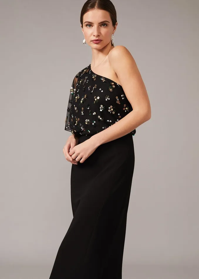 Women Phase Eight Occasion Dresses Adele Sequinned One Shoulder Dress Black