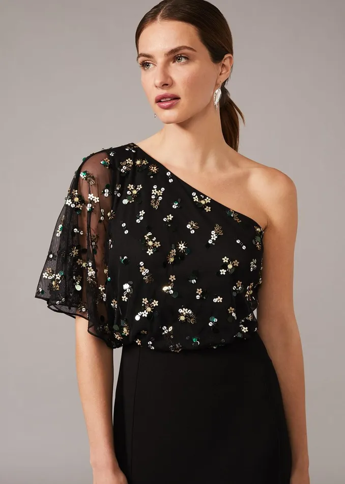 Women Phase Eight Occasion Dresses Adele Sequinned One Shoulder Dress Black