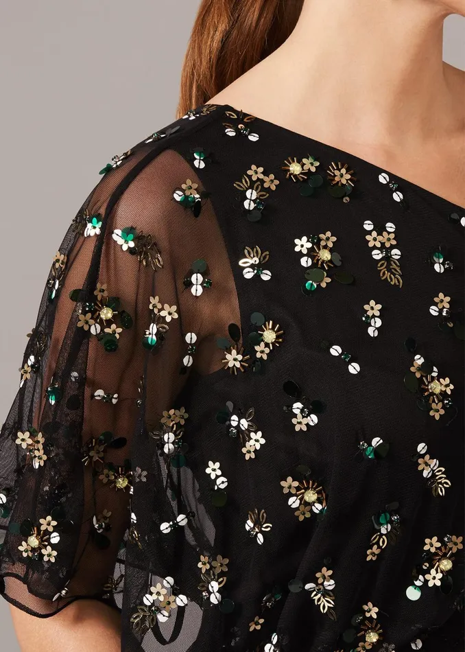 Women Phase Eight Occasion Dresses Adele Sequinned One Shoulder Dress Black