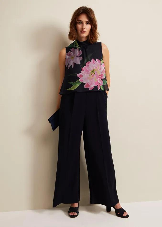 Women Phase Eight Occasion Dresses Agnes Floral Overlay Jumpsuit Navy